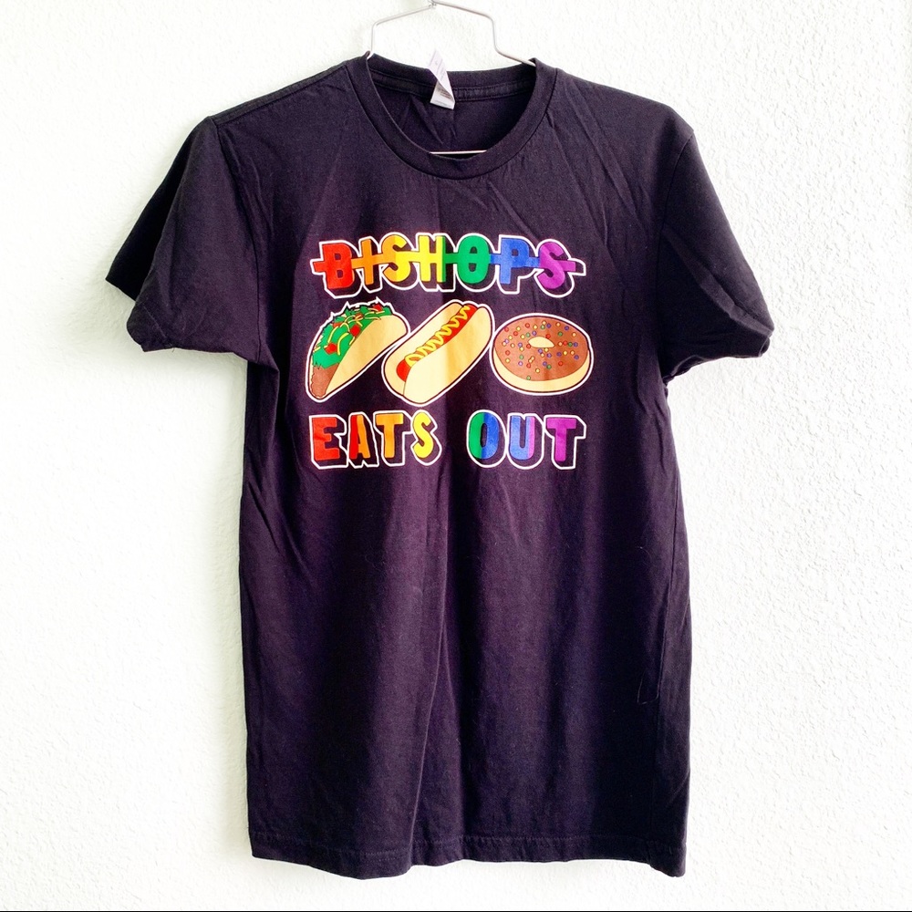 BISHOPS EATS OUT pride lgbtq rainbow tee food top